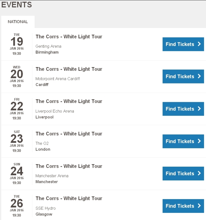 Dates de la tournée de The Corrs